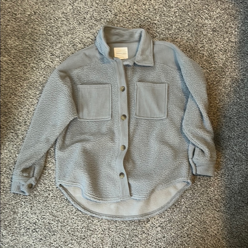 Grey button up fleece jacket oversized fit American eagle